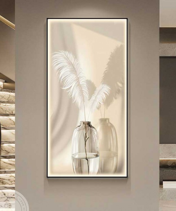 Black Frame Vase Flower Crystall Painting Modern With Led Light